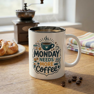 Taza Bicolor Lunes Necesita Más Café Divertido Trabajo Oficina