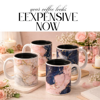 Taza Bicolor Luxury black & golden d white Marble Coffee Mug