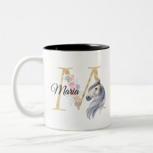 Taza Bicolor M letra nombre personalizado monograma con caballo