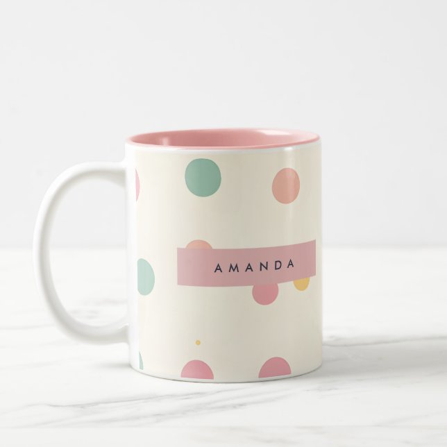 Taza Bicolor Macarón Pastel Personalizado Lunares (Izquierda)