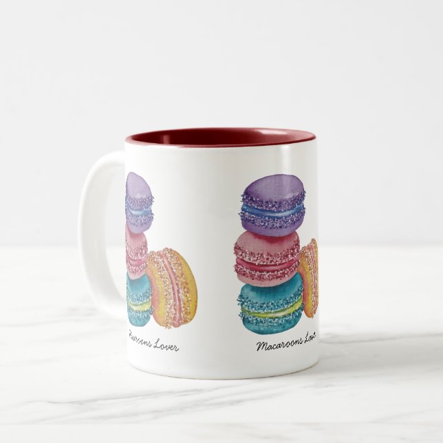 Taza Bicolor Macarones De Arcoiris Cuidados En Acuarela (Anverso izquierdo)