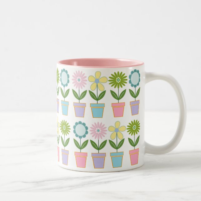Taza Bicolor Macetas con flores pastel patrón (Derecha)