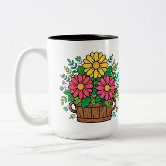 Taza Bicolor Macetero de madera floral retro alegre