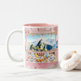 Taza Bicolor Machu Picchu Pink Watercolor Desayuno lindo Viaje