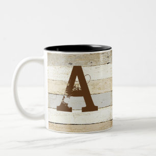 Taza Bicolor Madera rústica y letra