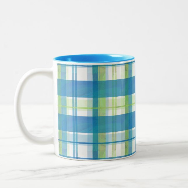 Taza Bicolor Madras verdes y azules (Izquierda)