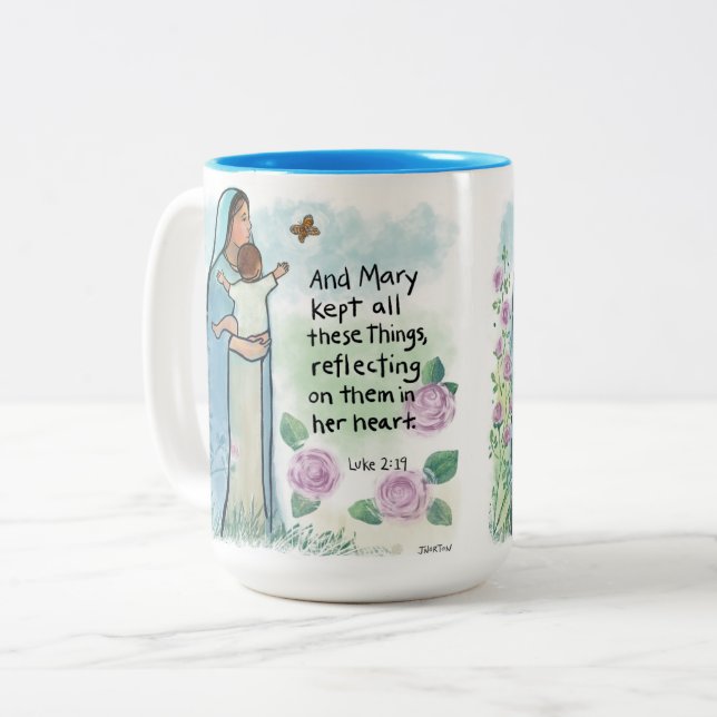 Taza Bicolor Madre Bendita Luke 2:19 Mug (Anverso izquierdo)