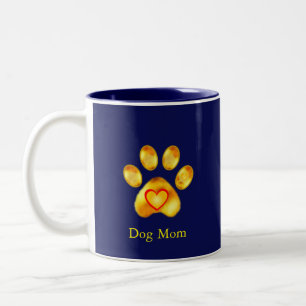 Taza Bicolor Madre de perro de la pasarela dorada en azul marin