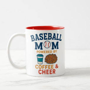Taza Bicolor Madre del béisbol impulsada por el café y la alegr