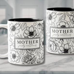 Taza Bicolor Madre Floral Blanco Negro