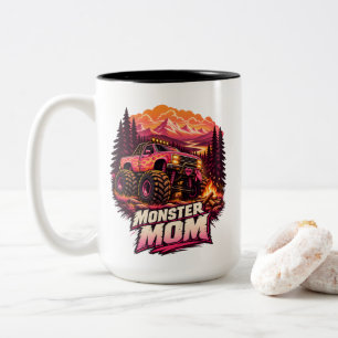 Taza Bicolor Madre Monstruo Camión Monstruo Llama Rosa Fuera de