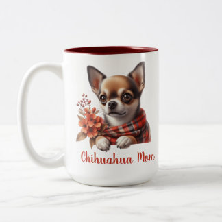 Taza Bicolor Madre perra Chihuahua linda cachorra con flores