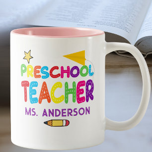 Taza Bicolor Maestra preescolar personalizada colorida