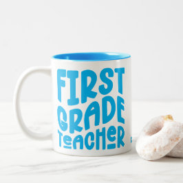 Taza Bicolor Maestro de Primer Grado Texto Azul Claro 