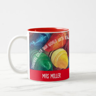 Taza Bicolor Maestro Gracias Colorea Nuestro Mundo Crayón Nombr