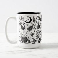 Magnífica Bruja Whimsical Wiccan Pagan Negro y Bla