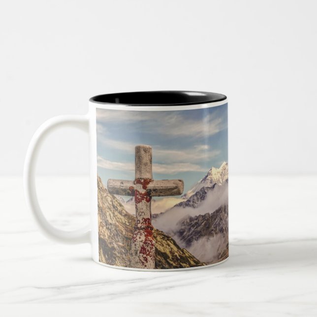 Taza Bicolor Magnífica cruz cristiana en eclesiastos de montaña (Izquierda)