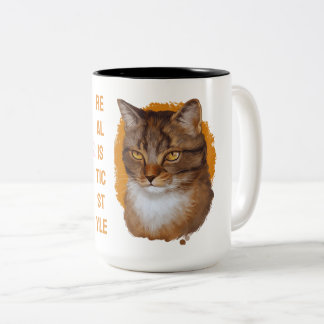 Taza Bicolor Majestic Whiskers — Retrato Gato de Golden Gaze