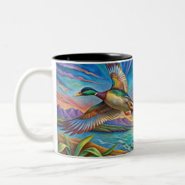 TAZA BICOLOR MALLARD PATO VOLANDO BARRO DE CAFÉ DE DOS TONOS