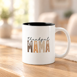 Taza Bicolor Mama Agradecida Tono Tierra Otoño Escritura