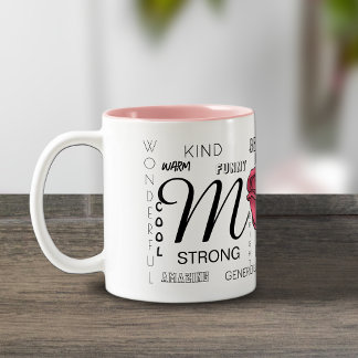 Taza Bicolor Mamá con Corazón Rosa y Palabras Amables Rosa