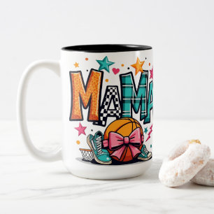 Taza Bicolor Mamá de Baloncesto Estampado de Leopardo Día de la