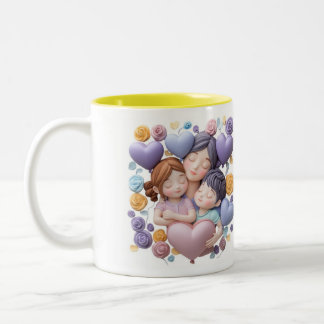 Taza Bicolor Mamá e hijos - 3D Cerámica Art Pastel