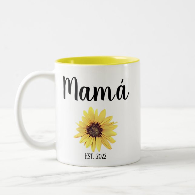 Taza Bicolor Mamá Est personalizada. Girasol pintado (Izquierda)