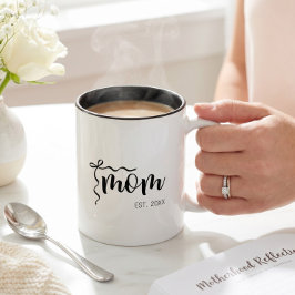 Taza Bicolor Mamá Establecida Elegante con Guión de Lazo en Bla