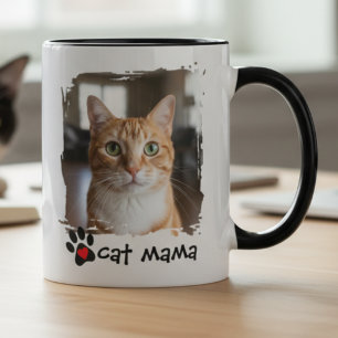Taza Bicolor Mama Gata Foto Amante de Mascotas Rescatista Defen
