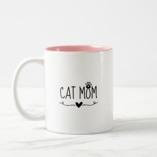 Taza Bicolor Mamá Gato Minimalista Huella de Garra Adorable Cor