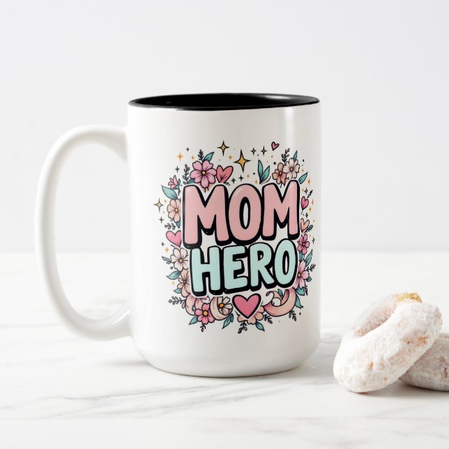 Taza Bicolor Mamá Héroe (Con donut)