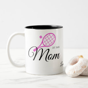 Taza Bicolor Mamá   Pelota de raqueta rosada de tenis negra de 