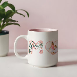 Taza Bicolor Mamá Rubor con burbujas de flores rosadas que deja