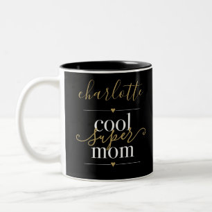 Taza Bicolor Mamá Súper Genial Personalizada Negra y Dorada
