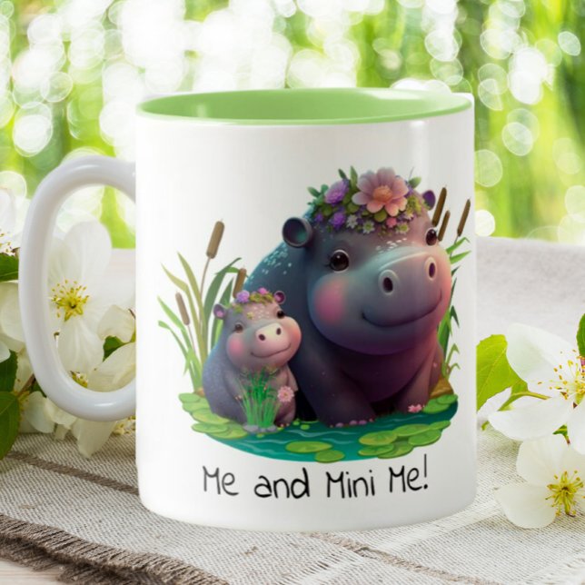 Taza Bicolor Mamá y bebé hippo curados personalizados (Subido por el creador)
