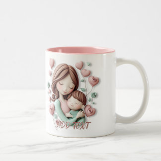 Taza Bicolor Mamá y niño - Arte cerámico 3D