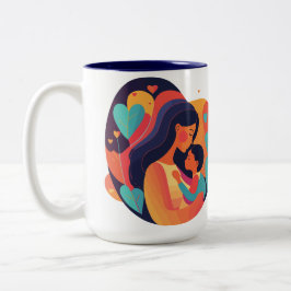 Taza Bicolor Mamá y niño con corazón, peluca de estilo moderno