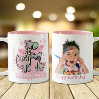 Taza Bicolor Mamasaurus Dino Mom Happy Birthday Photo Personali