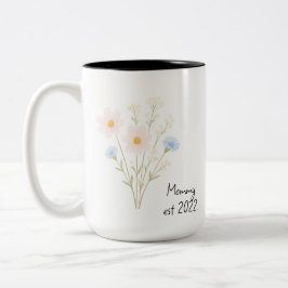 Taza Bicolor Mami Est personalizada. Mug con la flor silvestre 