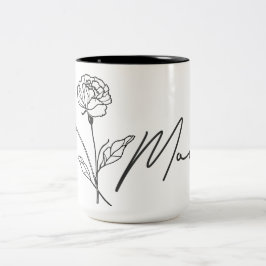 Taza Bicolor Mamita floral minimalista con corazón