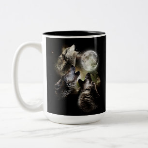 Taza Bicolor Manada de Lobos Aullando Luna Llena