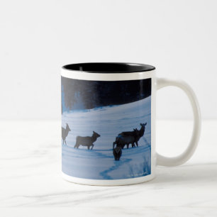 Taza Bicolor Manada de los alces que camina a través de campo