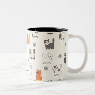 Taza Bicolor "Mañanas Meow-gicas" – Patrón continuo de gatitos