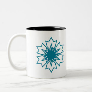Taza Bicolor Mándala de estrella geométrica azul moderna con mo