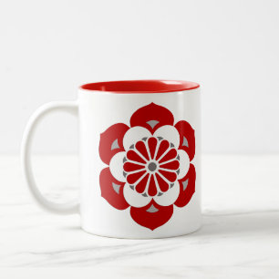 Taza Bicolor Mandalá de Flor de Loto, Rojo Oscuro, Gris y Blanc