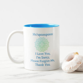 Taza Bicolor Mandala de Ho'oponopono Perdón Azul Verde Blanco