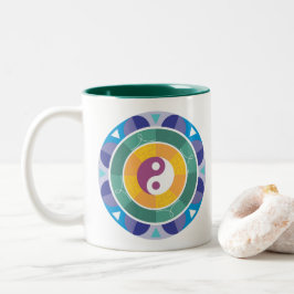 Taza Bicolor Mandala espiritual colores arcoiris Yin Yang chino