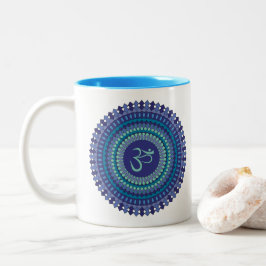 Taza Bicolor Mandala espiritual Om Purple Aqua Blue Kaleidoscop