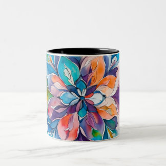 Taza Bicolor Mandalá floral acuarela multicolor